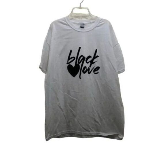 Black Love Graphic T-Shirt Heart Design White Short Sleeve Top - Picture 1 of 12